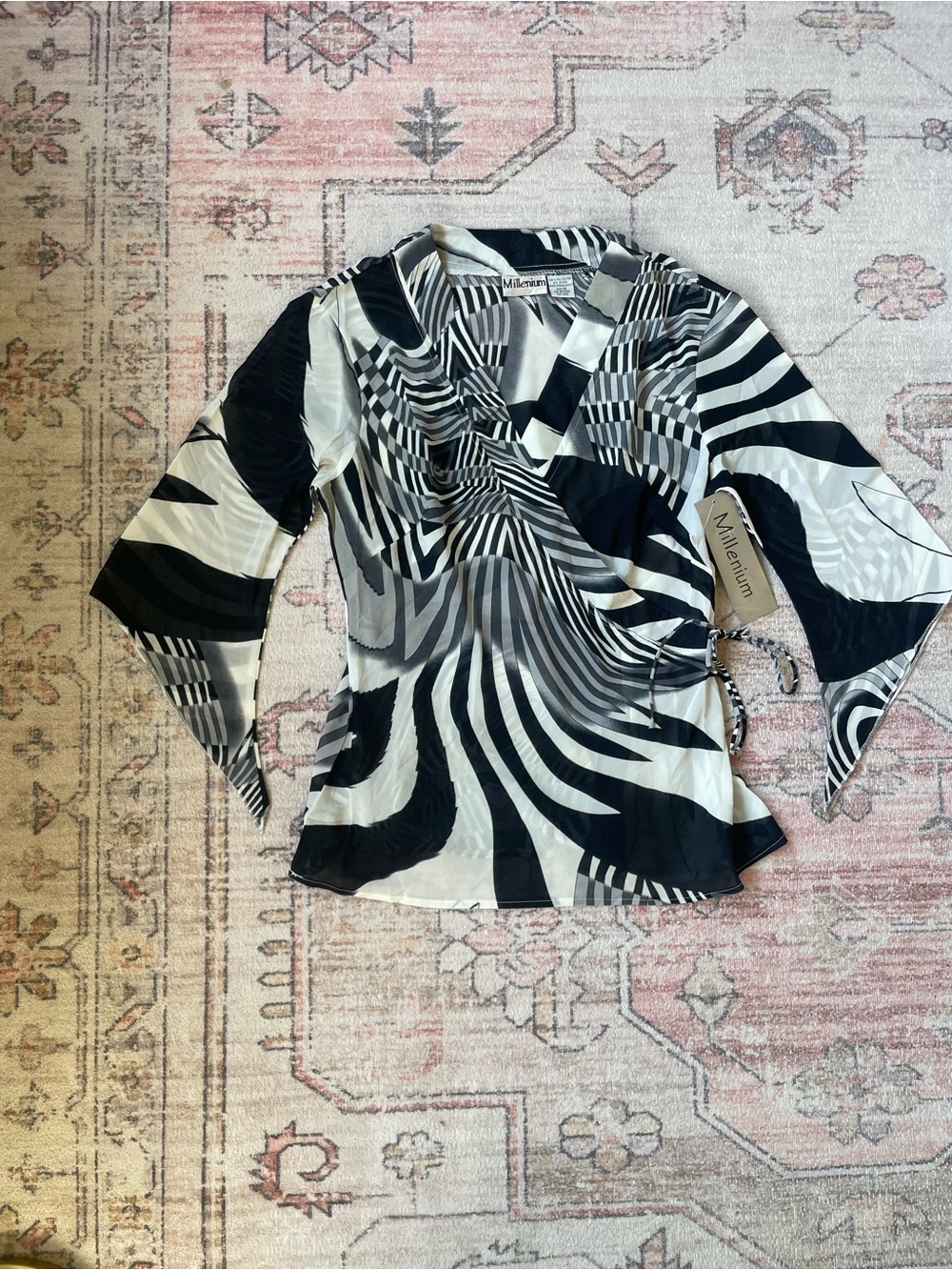 Deadstock 90s Millenium Abstract Striped Blouse Womens M